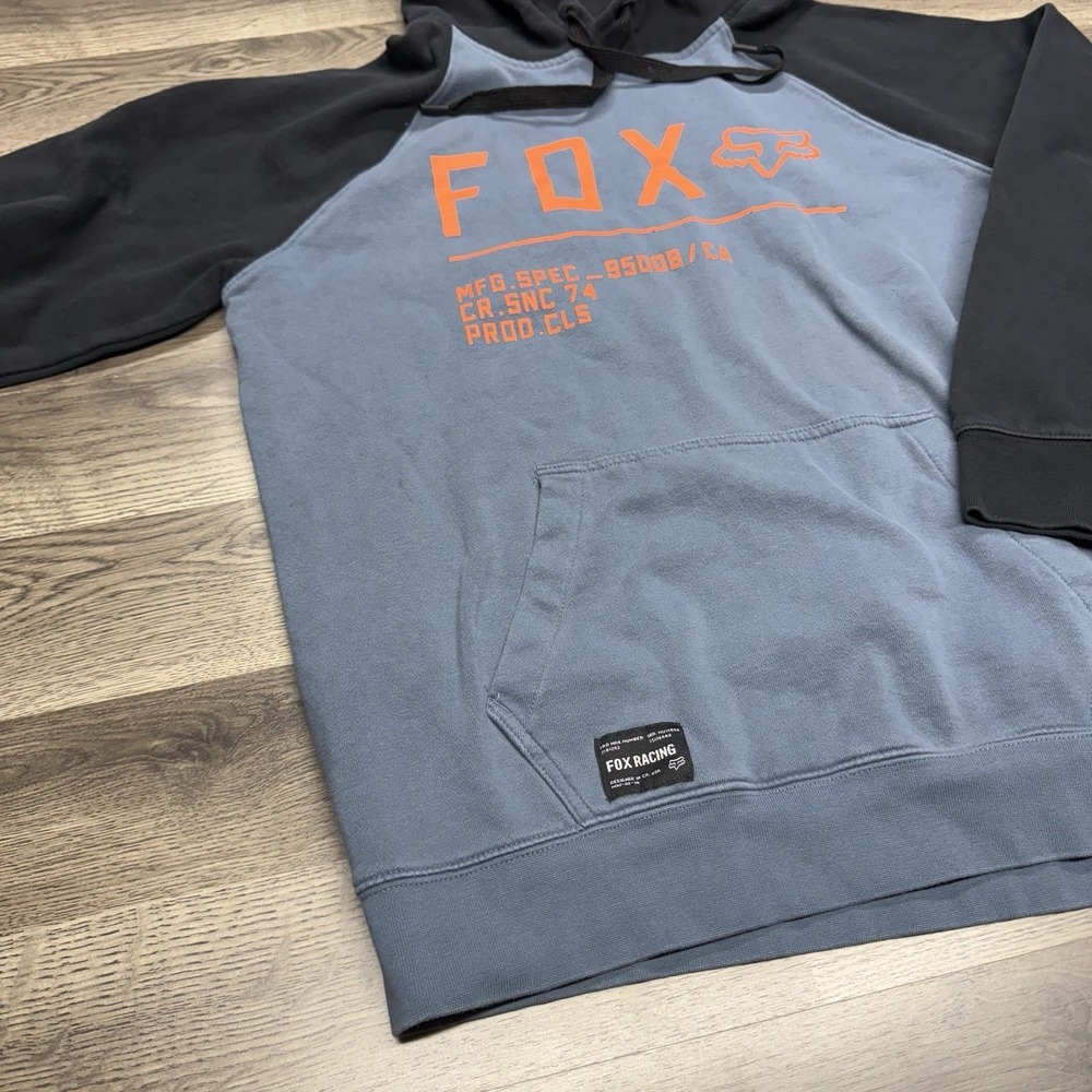 Fox Racing Non-Stop Raglan Fleece Hoodie Blue MX Logo Sweat Jacket Adult Medium - Picture 2 of 11